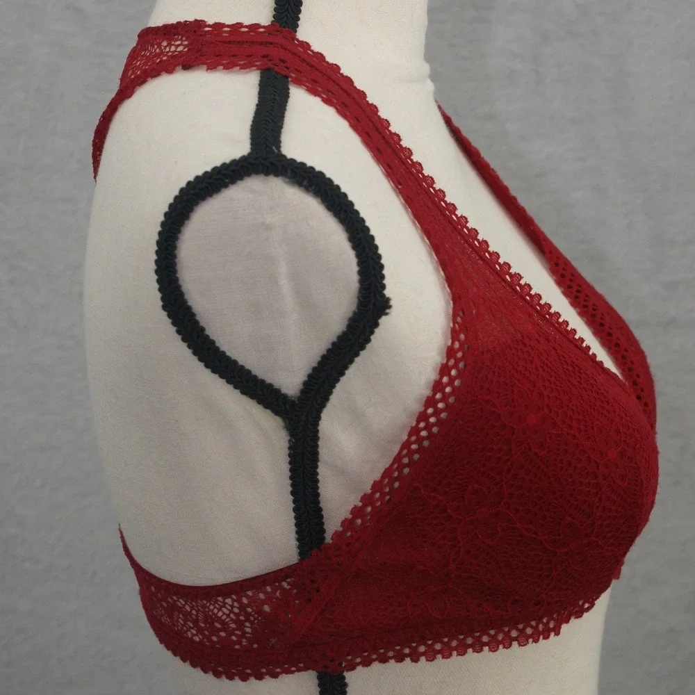 Victorias Secret Burgundy Red Floral Lace Racerback Bralette Medium Wireless